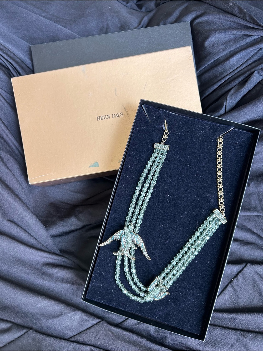 NIB Heidi Daus Swallow Bird 3 Strand Statement Necklace